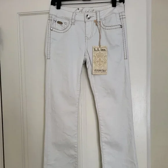 NWT LA Idol USA White Bootcut Embellished Jeans size 5 - Picture 3 of 6